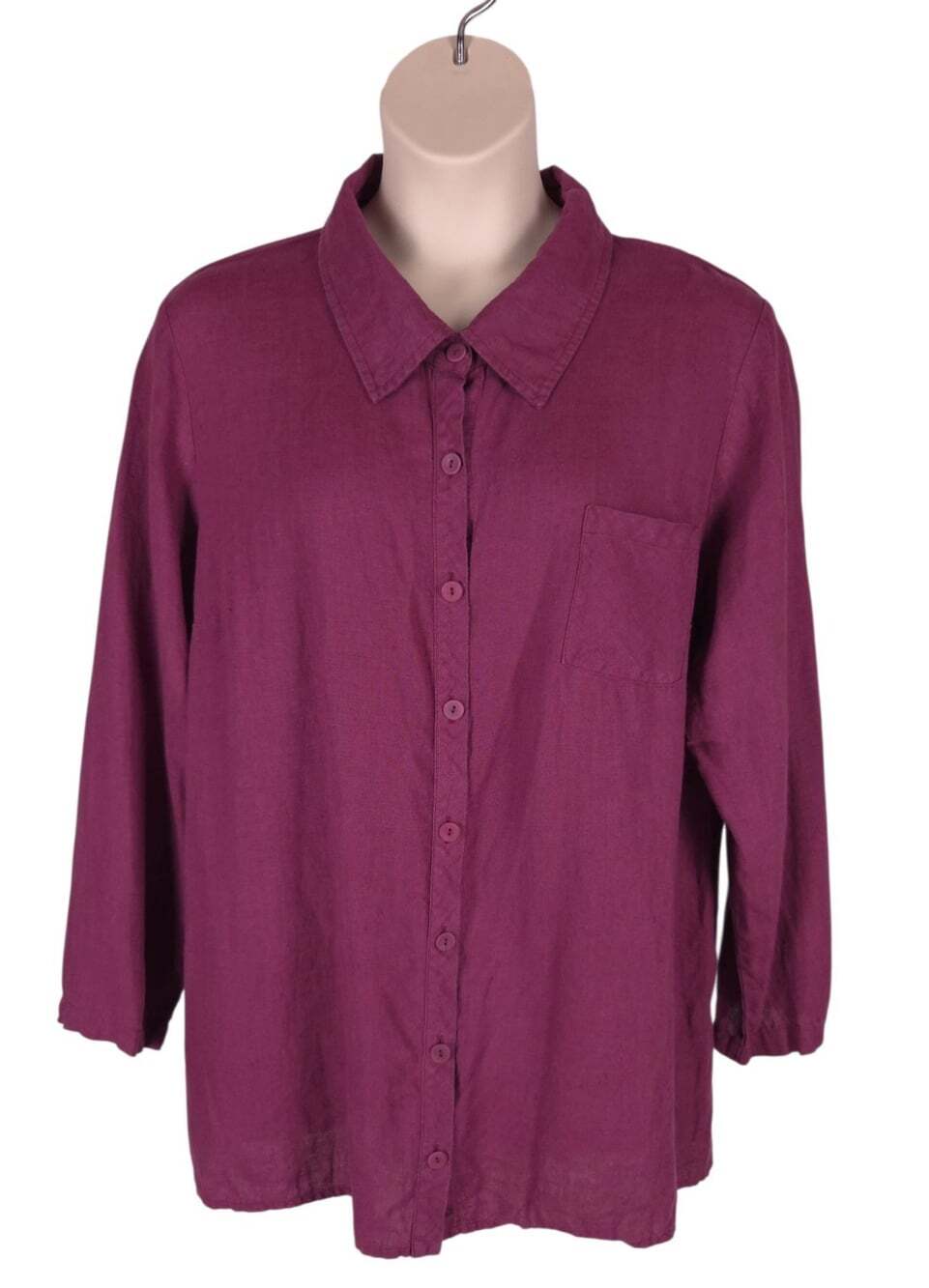 Flax Button Shirt US 2X 20 EU 50 Womens Purple Linen Long Sleeve $120
